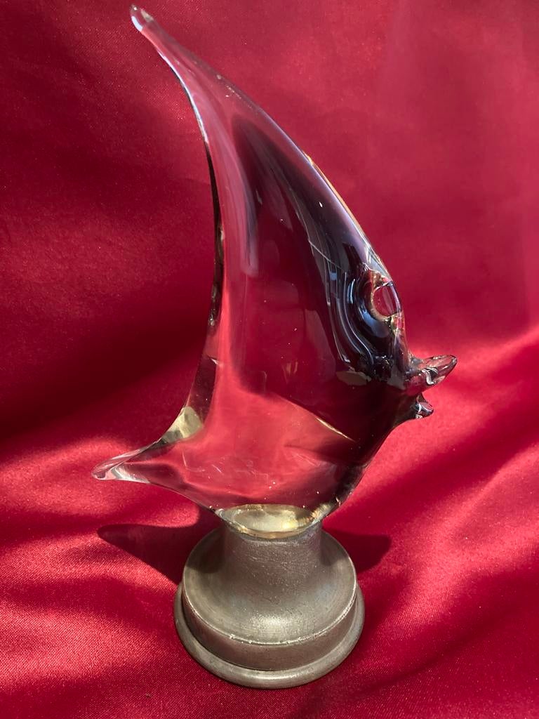 Glaskunst ,maanvis op albasten voet - Italië, Antiek en Kunst, Ophalen of Verzenden