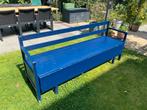 Antieke vintage Zweedse klepbank in blauw, Antiek en Kunst, Antiek | Meubels | Stoelen en Banken, Ophalen