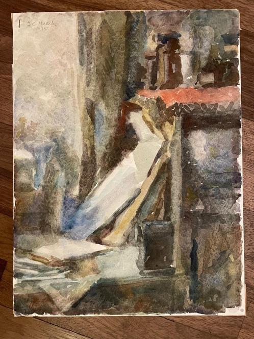 J. C. Heeck, aquarel Cor Heeck, Castricum, hoek atelier, Antiek en Kunst, Kunst | Schilderijen | Klassiek, Ophalen
