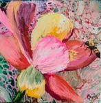 Schilderij bloem met bij, Ophalen of Verzenden