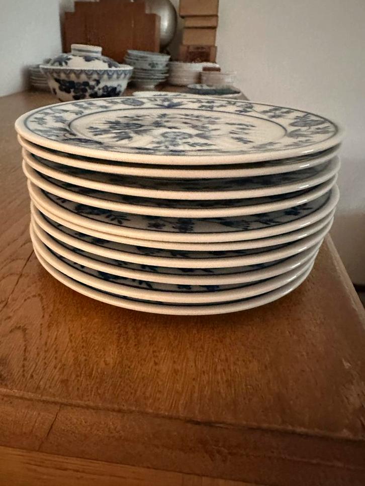 10 Blauw Witte Gebaksbordjes - Set, Huis en Inrichting, Keuken | Servies, Gebruikt, Bord(en), Overige stijlen, Porselein, Ophalen