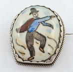 Antieke Zilveren Porselein Broche, Verzenden, Zilver, Broche