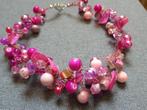 Handgehaakte korte ketting fuchsiaroze met verlengketting, Sieraden, Tassen en Uiterlijk, Kettingen, Overige materialen, Verstelbaar