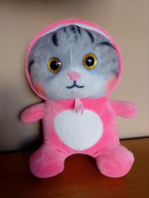 Schattige pluche knuffelkat in roze dierenpakje, Kinderen en Baby's, Speelgoed | Knuffels en Pluche, Zo goed als nieuw, Overige typen
