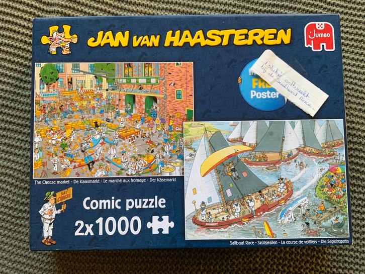 Jan van Haasteren Puzzel - 2x1000 stukjes mist 1 stukje, Hobby en Vrije tijd, Denksport en Puzzels, Gebruikt, Legpuzzel, Meer dan 1500 stukjes