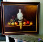Fruit & Vaas stilleven Schilderij - Houten Lijst - 71x63CM, Ophalen of Verzenden, Zo goed als nieuw, Schilderij
