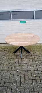 Eiken eettafel | ronde tafel | rond150cm | zwarte poot staal, 100 tot 150 cm, 100 tot 150 cm, Rond, Ophalen of Verzenden