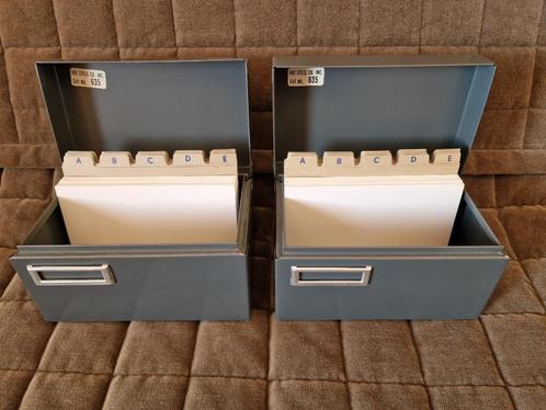 Kaartenbakjes (2) mini - metaal. Incl. indexkaarten. Vintage, Diversen, Bureau-accessoires, Zo goed als nieuw, Ophalen of Verzenden