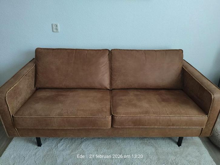 Zit Bank Cognac Microleder - Driepersoons, Huis en Inrichting, Banken | Bankstellen, Gebruikt, Rechte bank, Driepersoons, 150 tot 200 cm