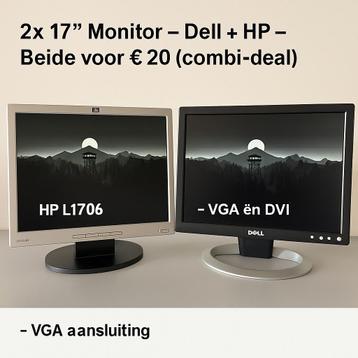 2x 17” Monitor – Dell + HP – Beide voor €20 (combi-deal) beschikbaar voor biedingen