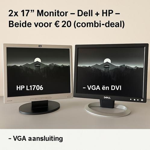 2x 17” Monitor – Dell + HP – Beide voor €20 (combi-deal), Computers en Software, Monitoren, Gebruikt, 60 Hz of minder, VGA, Overige typen