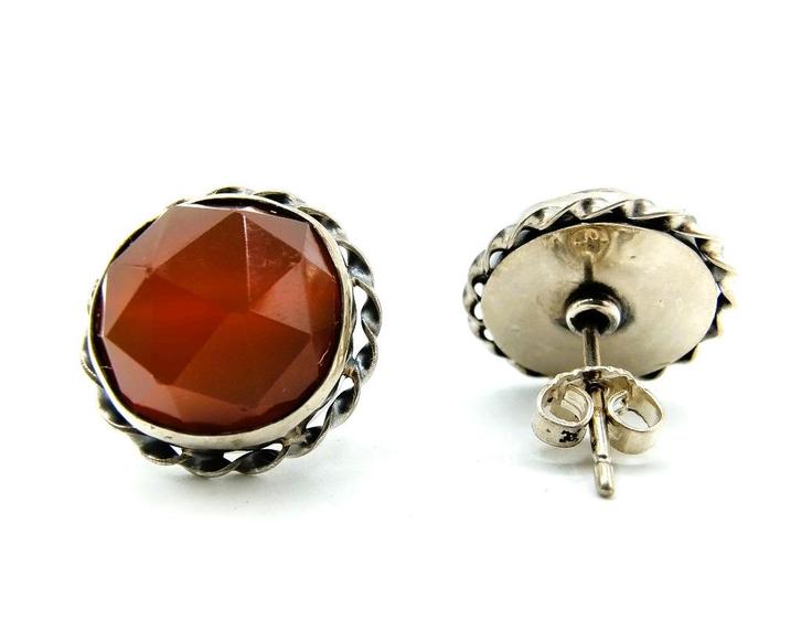 Prachtige zilveren oorbellen met carneool, Sieraden, Tassen en Uiterlijk, Oorbellen, Gebruikt, Knopjes of Stekers, Zilver, Zilver
