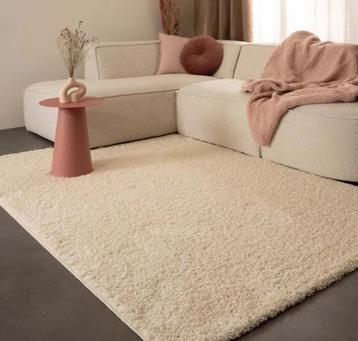 Hoogpolig vloerkleed shaggy crème (olievlek)