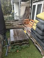 Palletbank + tafel + kussens te koop!, Tuin en Terras, Ophalen, Gebruikt, Hout