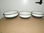 3 Oude emaille schalen,groen+creme,KAT emaille,2-kleurig, Ophalen of Verzenden