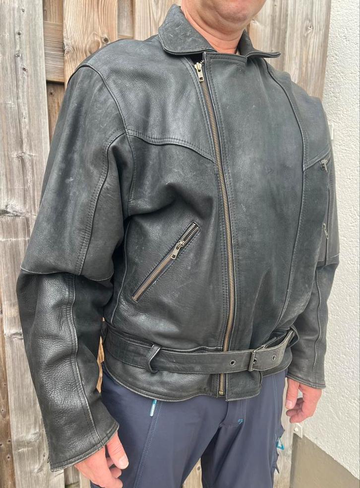 Zwart lederen jas maat L, weinig gedragen, Kleding | Heren, Jassen | Winter, Gedragen, Maat 52/54 (L), Zwart, Ophalen of Verzenden
