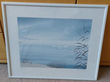Lijst met Blue Lake afbeelding van Henri Leonard - 52x42 cm. beschikbaar voor biedingen