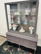 Vitrinekast brocante oud grijs, Huis en Inrichting, Ophalen, 50 tot 100 cm, Zo goed als nieuw, 150 tot 200 cm
