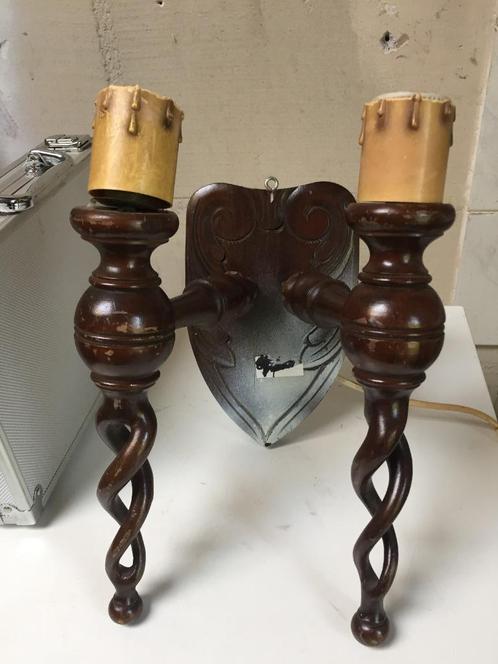 antiek-opknapper-wandlamp-hout-art-deco-vintage, Antiek en Kunst, Antiek | Lampen, Ophalen of Verzenden
