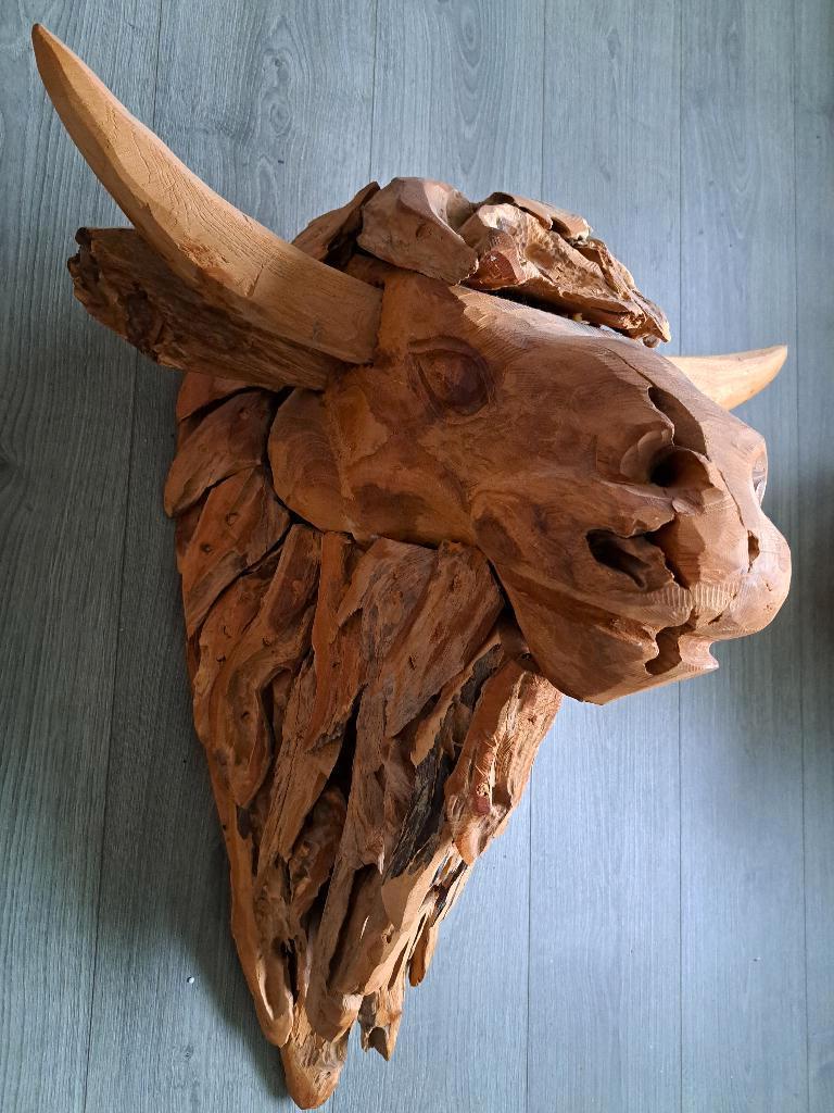 Groot houten Bizonhoofd, Huis en Inrichting, Woonaccessoires | Wanddecoraties, Ophalen, Zo goed als nieuw