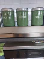 EMAILLE BUSSEN KOFFIE SUIKER EN THEE KLEUR GROEN, Antiek en Kunst, Antiek | Emaille, Ophalen of Verzenden