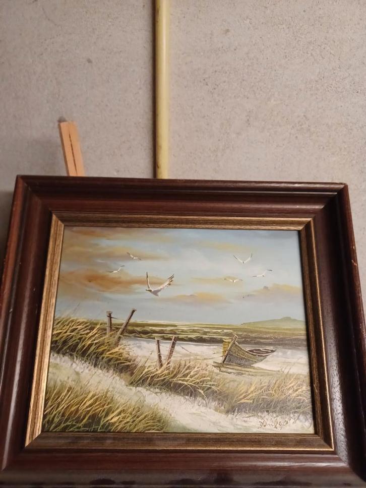 Schilderij: Boot op het strand, Antiek en Kunst, Kunst | Schilderijen | Klassiek, Ophalen of Verzenden