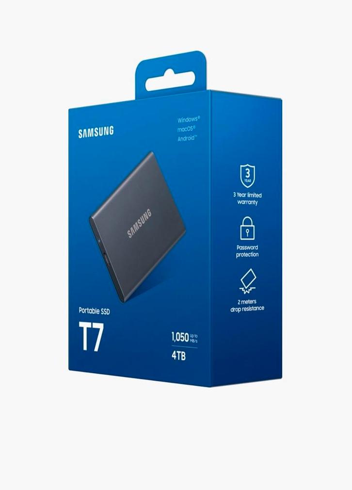 Samsung T7 Portable SSD - 4TB - Nieuwstaat, Computers en Software, Harde schijven, Nieuw, Desktop, Extern, SSD, USB, Ophalen of Verzenden