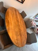 Mangohouten eettafel met stalen poten + 5 draaibare stoelen, Huis en Inrichting, Tafels | Eettafels, Gebruikt, Vijf personen of meer