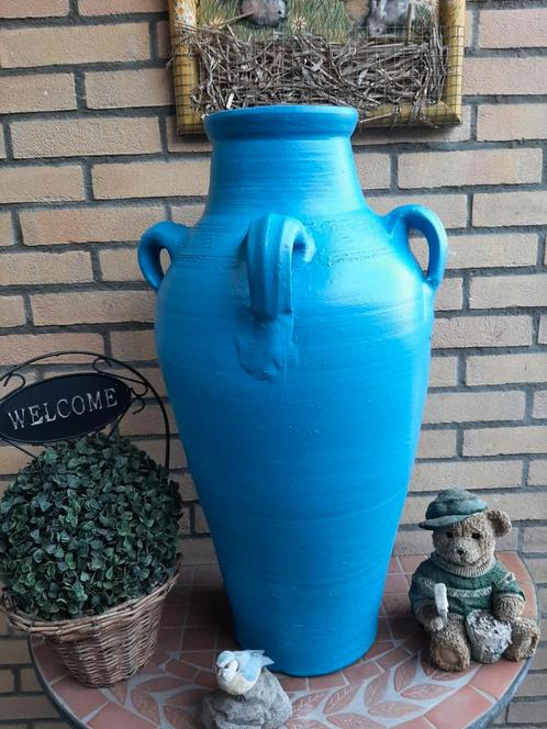 Amfora vaas, Griekse stijl        Terracotta Hemelsblauw, Tuin en Terras, Tuinvazen, Zo goed als nieuw, Ophalen