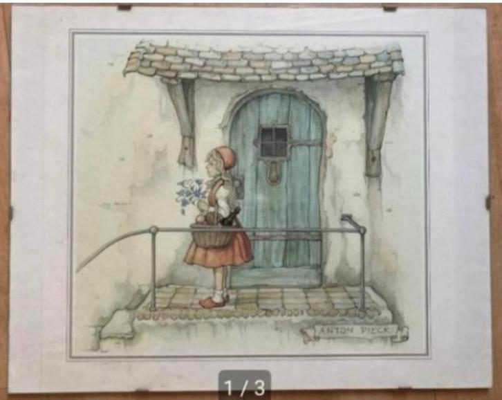 Anton Pieck ingelijste prent van Roodkapje van de Efteling, Verzamelen, Efteling, Zo goed als nieuw, Overige typen, Ophalen of Verzenden