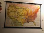 Oude schoolplaat / landkaart Verenigde Staten van Amerika, Antiek en Kunst, Ophalen, Aardrijkskunde