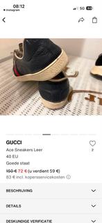 Gucci Ace Sneakers Leer - Maat 40, Kleding | Dames, Schoenen, Ophalen of Verzenden, Gedragen, Zwart, Sneakers of Gympen