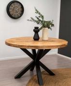 Ronde eettafel mangohout 130 cm, Ophalen, Rond, Zo goed als nieuw, 100 tot 150 cm