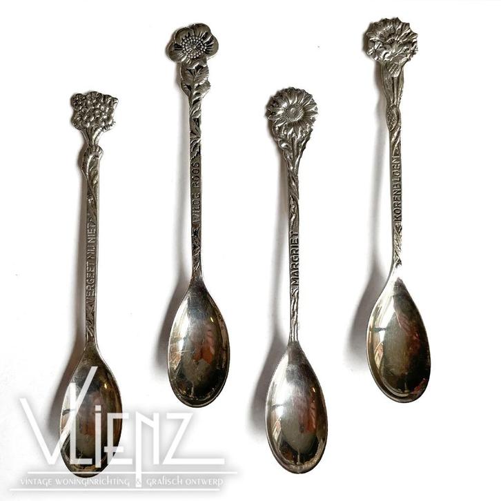 Theelepeltjes Douwe Egberts bloemen, roos, D.E. H. Hooijkaas, Antiek en Kunst, Antiek | Bestek, Ophalen of Verzenden