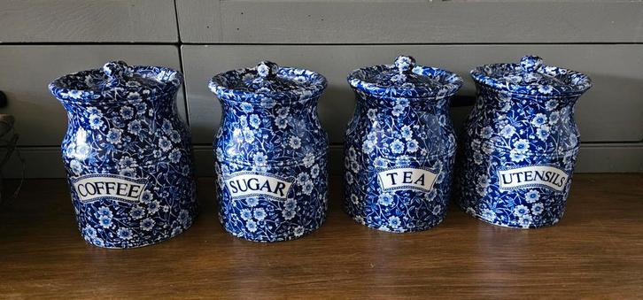 4 voorraadpotten van Burleigh Calico, Huis en Inrichting, Keuken | Potten en Pannen, Zo goed als nieuw, Pot, Bus of Blik, Overige materialen