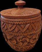 8st Vintage onderzetters in Houten pot met deksel zie foto's, Ophalen of Verzenden