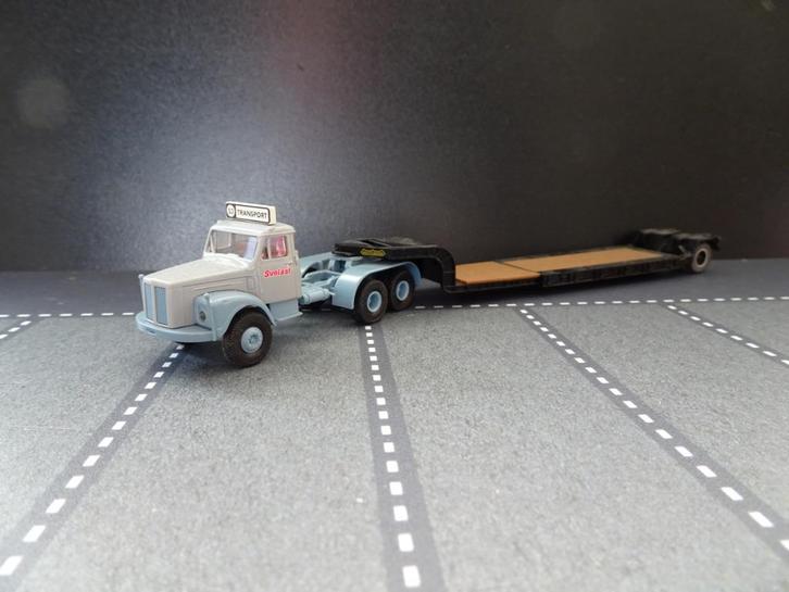 870 brekina scania torpedo l svelast nooteboom oplegger 1:87, Hobby en Vrije tijd, Modelauto's | 1:87, Zo goed als nieuw, Bus of Vrachtwagen