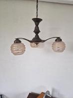 Art deco hanglamp messing hout kroonluchter, Gebruikt, Ophalen of Verzenden, Hout, 50 tot 75 cm