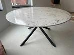 Robuuste ronde eettafel marmerlook 150 cm voor 6-7 personen, 150 tot 200 cm, 150 tot 200 cm, Teakhout, Modern