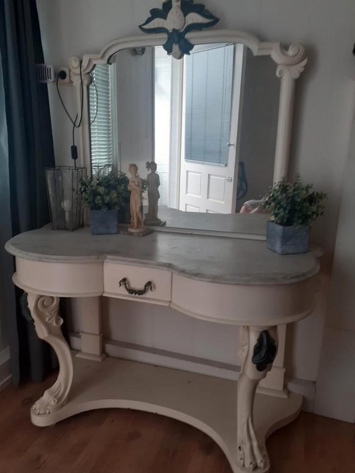 Victoriaans trumeau met marmer blad& leeuwenpootjes, Antiek en Kunst, Antiek | Spiegels, 100 tot 150 cm, 150 tot 200 cm, Overige vormen