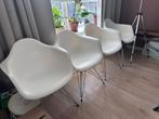 4 Witte kuip stoelen met metalen onderstel, Huis en Inrichting, Ophalen, Gebruikt, Wit, Vier