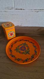 Vintage oranje blikken dienblad, Huis en Inrichting, Woonaccessoires | Onderzetters, Ophalen, Overig