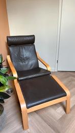 Leren Poang stoel Ikea met voetenbank, Ophalen, Bruin, Zo goed als nieuw, Tijdloos