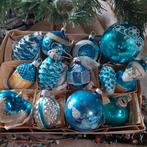 Oude glazen kerstversiering in blauw, Diversen, Kerst, Ophalen of Verzenden