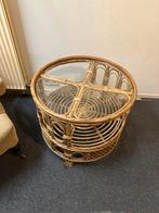 Rieten Salon Tafel met Glasplaat, Ophalen, Minder dan 45 cm, Gebruikt, Rond