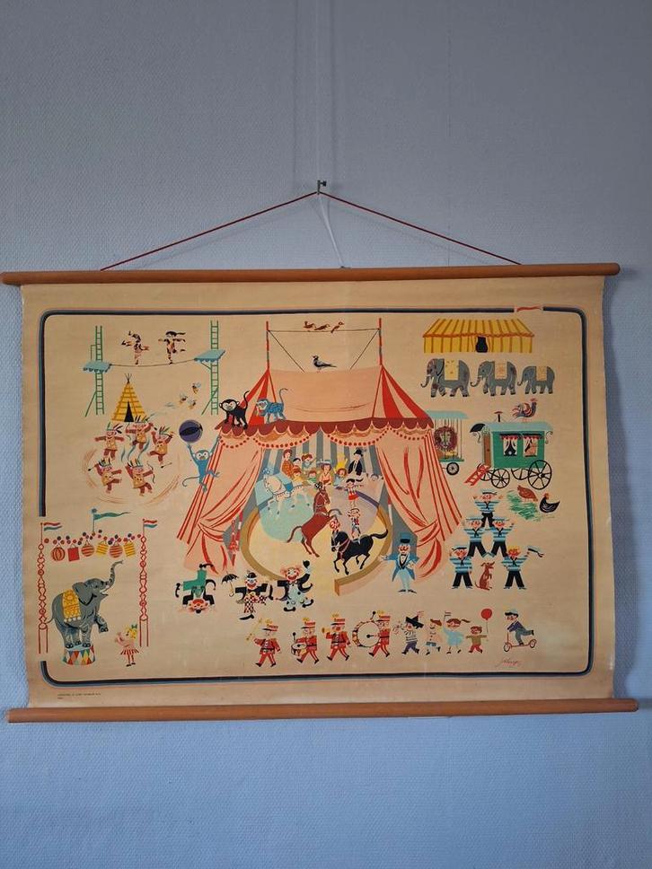 Oude Schoolplaat - Het Circus, Antiek en Kunst, Antiek | Schoolplaten, Ophalen of Verzenden