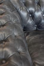 Nieuwe chesterfield fauteuil zwart 100% rundleer handgemaakt, Huis en Inrichting, Nieuw, Klassiek industrieel, Leer, Ophalen of Verzenden