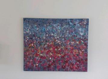 Schilderij groot kleurrijk handgeschilderd abstract bloemen beschikbaar voor biedingen