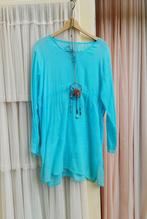 Turqoise hippie ibiza tuniek van India katoen S M L, Kleding | Dames, Maat 38/40 (M), Boutique, Blauw, Ophalen of Verzenden