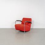 2x Leolux Scylla Fauteuil Laag Oranje Stof/Leer - Chroom, Huis en Inrichting, Metaal, 75 tot 100 cm, Ophalen of Verzenden, Zo goed als nieuw